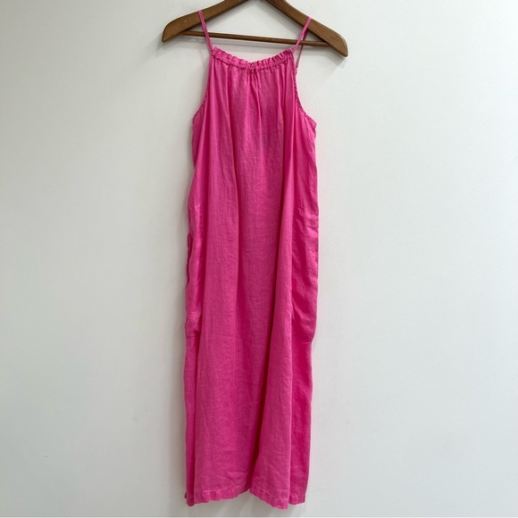 CP Shades Bianca Hot Pink Sleeveless Maxi Dress 100% Linen Pockets Size Small - Picture 1 of 9